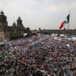 Supporters of Mexican ruling-party presidential candidate Claudia Sheinbaum gather for her campaign finale