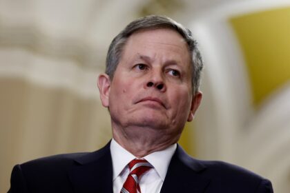 Sen. Steve Daines (R-MT) listens during a news conference following a Senate Republican policy luncheon at the U.S. Capitol building on March 20, 2024.