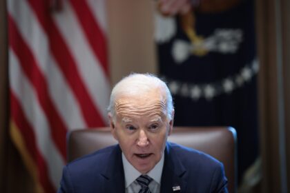 President Joe Biden delivers remarks while meeting with the Joint Chiefs and Combatant Commanders in the Cabinet Room of the White House May 15, 2024 in Washington, D.C.