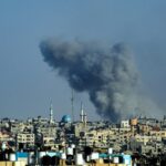 Smoke billows following Israeli bombardment in Rafah in the southern Gaza Strip on May 25, 2024