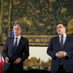 US Secretary of State Antony Blinken, left, and Czech Foreign Minister Jan Lipavsky in Prague on Thursday