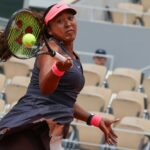 Power-packed: Naomi Osaka plays a forehand to Lucia Bronzetti