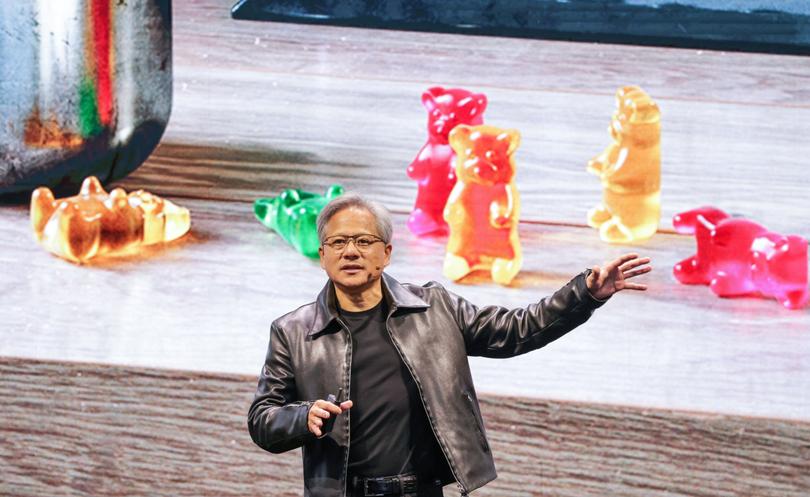 Jensen Huang, co-founder and chief executive officer of Nvidia Corp., speaks during the Taipei Computex expo in Taipei, Taiwan, on Monday, May 29, 2023. In a two-hour presentation in Taiwan, Huang unveiled a new batch of products and services tied to artificial intelligence, looking to capitalize on a frenzy that has made his company the world’s most valuable chipmaker. Photographer: I-Hwa Cheng/Bloomberg