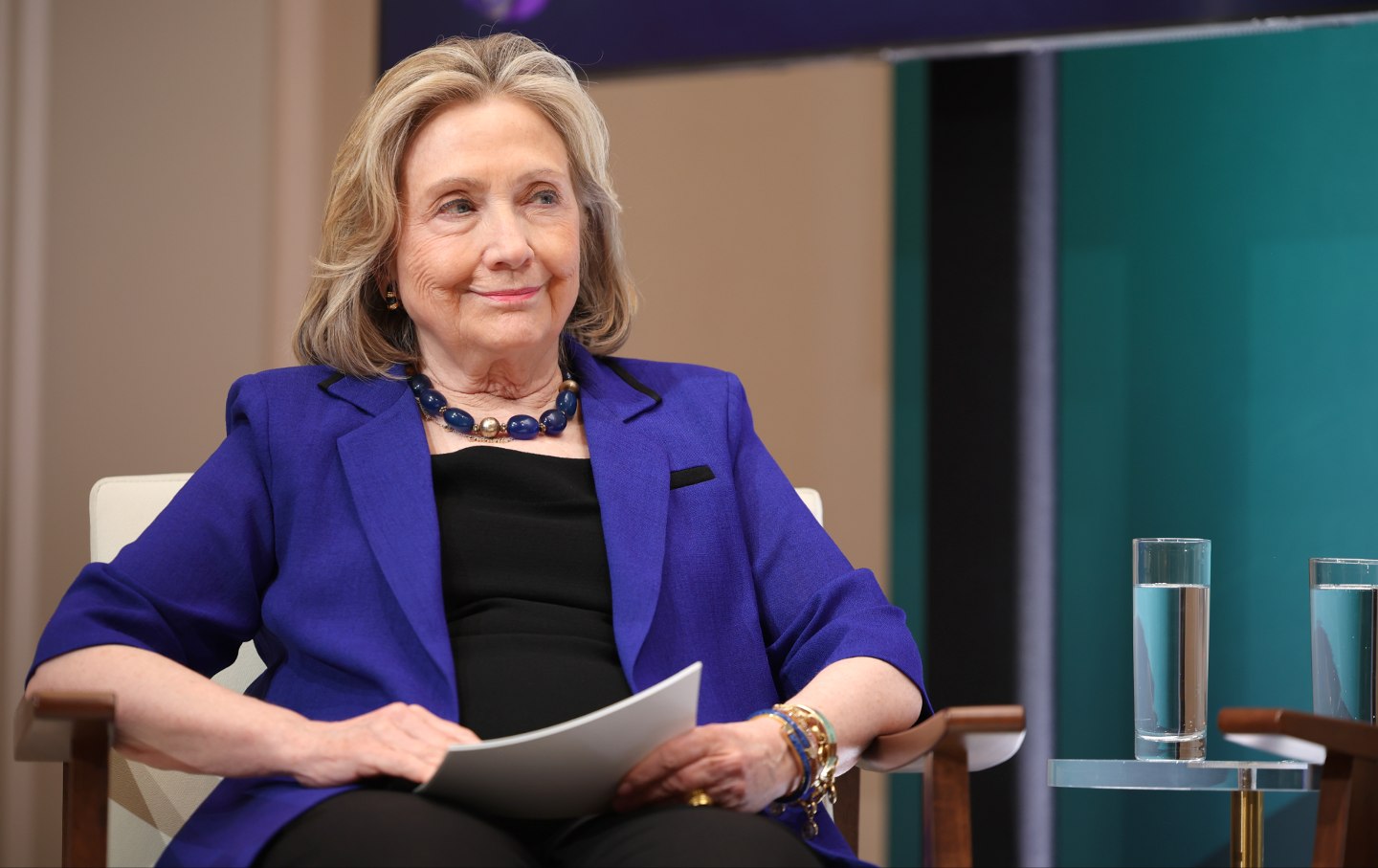 Hillary Rodham Clinton appears on stage during Vital Voices 3rd Annual Global Festival on May 30, 2024 in Washington, DC.