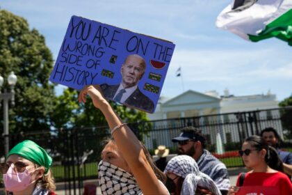 Thousands of pro-Palestinian protesters are gathering outside of the White House in Washington, D.C., USA, on June 8, 2024,