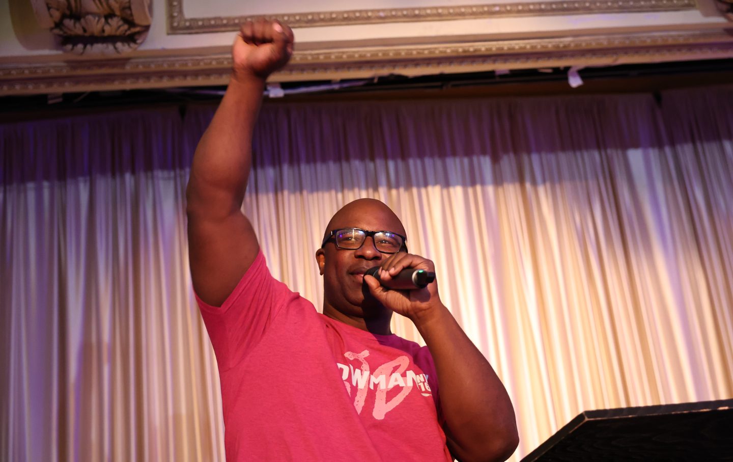 Representative Jamaal Bowman (D-NY) speaks during his election night party at the Grand Roosevelt Ballroom on June 25, 2024, in New York City.
