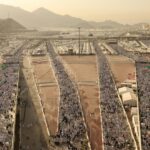 Muslim pilgrims arrive to perform the symbolic 'stoning of the devil' ritual as part of the hajj pilgrimage in Mina, near Saudi Arabia's holy city of Mecca, on June 16, 2024