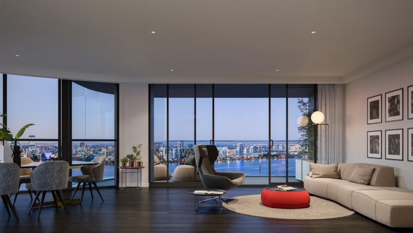 Inside at one of the Civic Heart apartments in South Perth, Perth’s tallest residential tower.