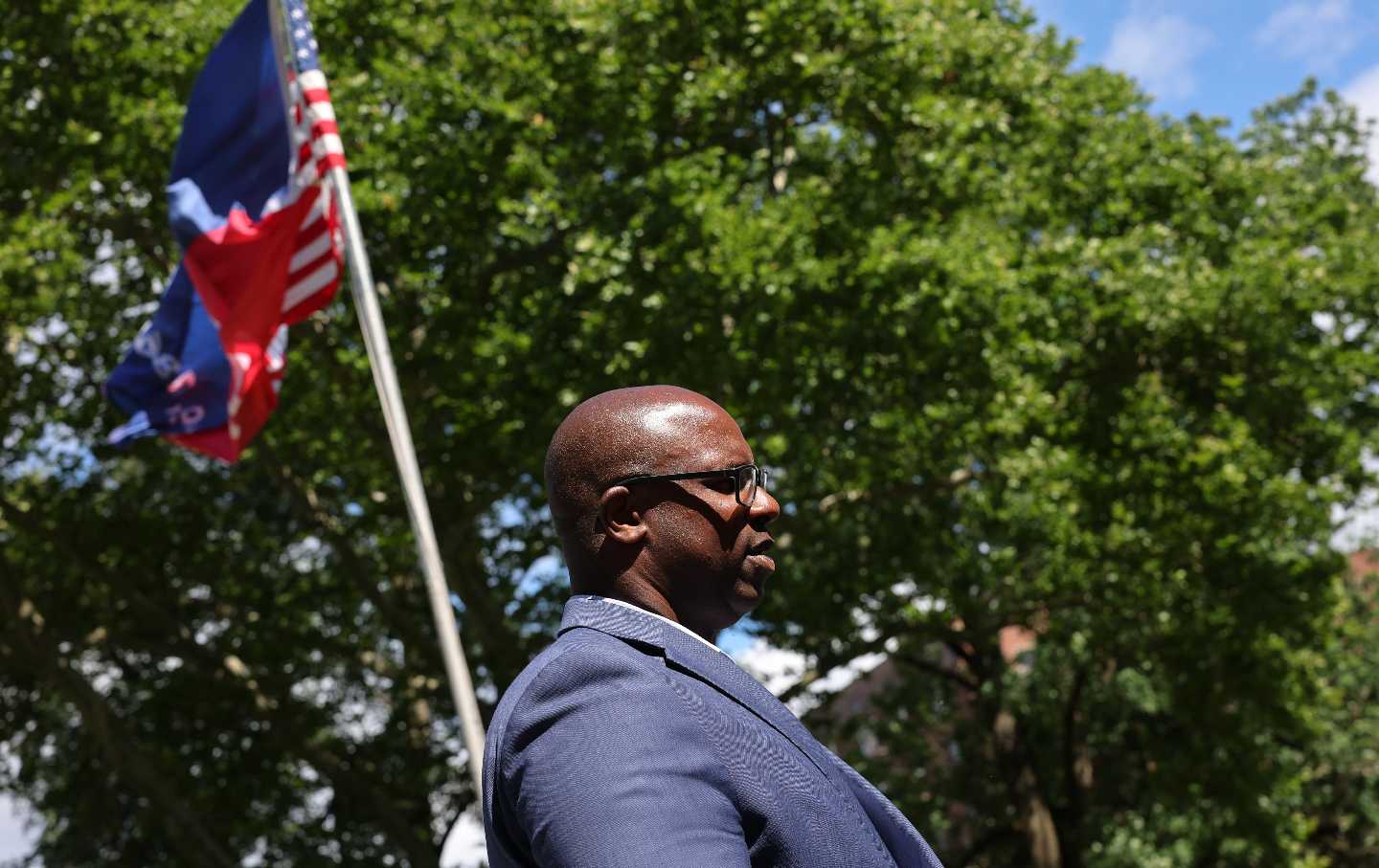 This image has an empty alt attribute; its file name is bowman-flag-getty.jpg Representative Jamaal Bowman (D-NY) lost his bid for reelection to New York’s 16th Congressional District.
