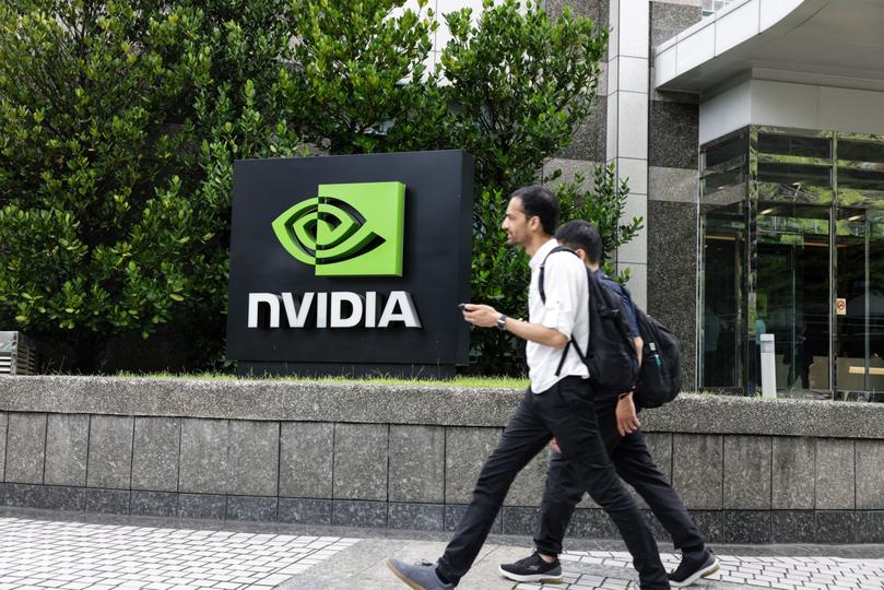 Signage at the Nvidia Corp. offices in Taipei, Taiwan, on Friday, June 2, 2023. Nvidia Chief Executive Officer Jensen Huang is heading to China to meet with tech executives in the world's biggest chip market, despite rising tensions between Washington and Beijing, according to people familiar with the matter. Photographer: I-Hwa Cheng/Bloomberg