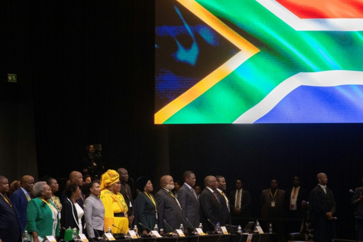 Cyril Ramaphosa joined fellow MPs to sing the South Africa national anthem at the opening session of parliament
