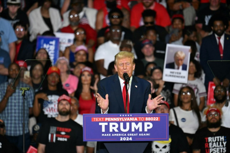 Former US President and Republican presidential candidate Donald Trump speaks at a rally in Philadelphia on June 22, 2024