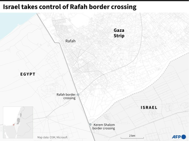 Map locating the Rafah border crossing between the Gaza Strip and Egypt