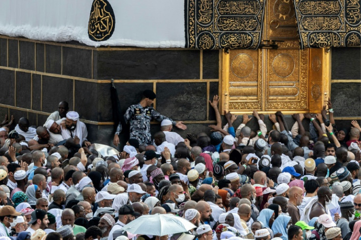 Muslim pilgrims perform the farewell circumambulation or "tawaf", circling seven times around the Kaaba, Islam's holiest shrine, at the Grand Mosque in the holy city of Mecca on June 18, 2024 at the end of the annual hajj pilgrimage