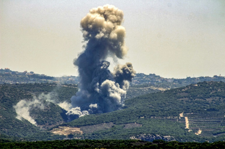 Smoke billows from the site of an Israeli airstrike on Zibqin in southern Lebanon on June 12, 2024 amid ongoing cross-border tensions