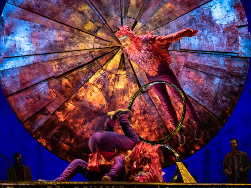 Nelson Smyles flying through his performance in Cirque du Soleil's Luzia.
