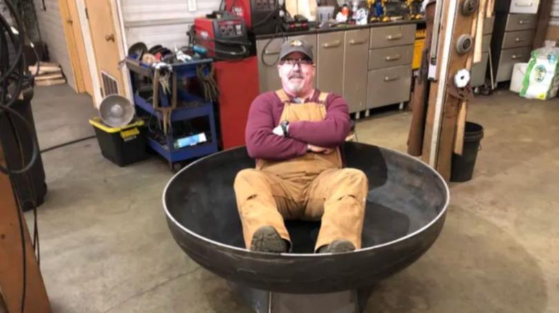 Tim Riegel turns propane gas tank ends into fire pits and sells them on Etsy