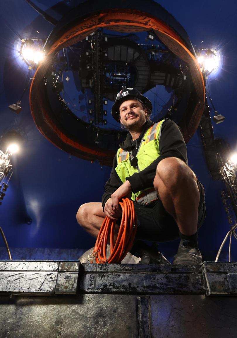 Head electrician Jacob Harding on tour with Cirque du Soleil’s Luzia.