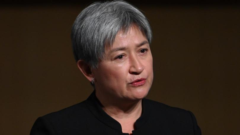 CANBERRA, AUSTRALIA - NewsWire Photos - 17 JULY, 2024: Foreign Affairs Minister Penny Wong at a ceremony marking 10 years since the downing of Malaysia Airlines Flight 17 (MH17), in the Great Hall at Parliament House in Canberra. Picture: NewsWire / Martin Ollman
