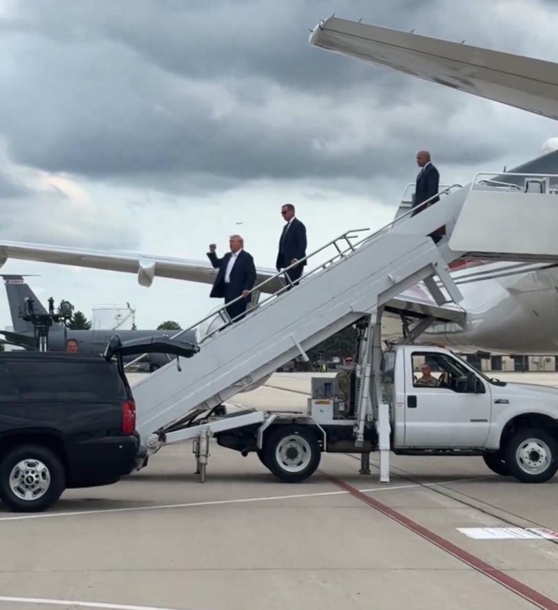 Former President Donald Trump arrives in Milwaukee.