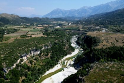 The Shushica river flows near the village of Brataj, south of Tirana