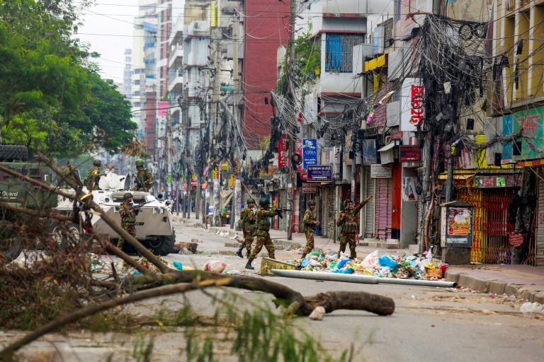 Soldiers are patrolling cities across Bangladesh, including the capital Dhaka, after riot police failed to restore order