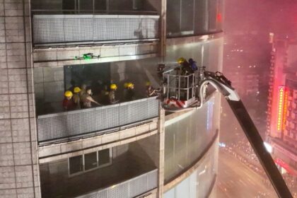 Firefighters extinguish a fire tearing through a shopping centre in Zigong in China's southwestern Sichuan province on July 17, 2024