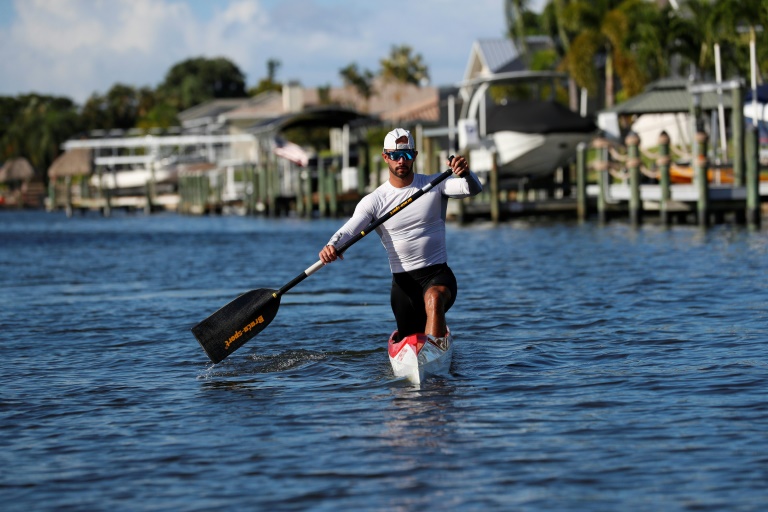 Canoeist Fernando Dayan Jorge Enriquez trains in a canal in Cape Coral, Florida