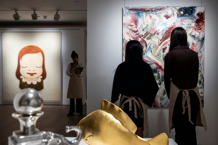 Art is displayed at a new, two-storey Sotheby's space in Hong Kong, where three of the world's top auction houses are pushing to expand
