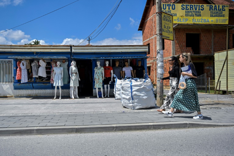 A clothing store Gracanica, central Kosovo, where a ban on the Serbian dinar has spurred frustration and anger