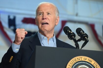 Joe Biden delivers remarks at a campaign rally at Sherman Middle School in Madison, Wisconsin, United States on July 5, 2024.