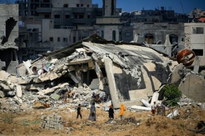 Destroyed buildings in southern Gaza's main city of Khan Yunis, where Israeli forces struck after a rocket barrage