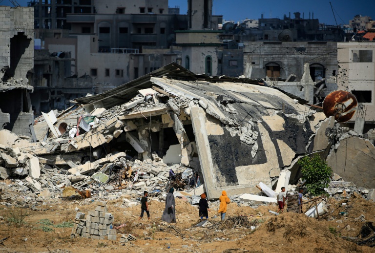 Destroyed buildings in southern Gaza's main city of Khan Yunis, where Israeli forces struck after a rocket barrage