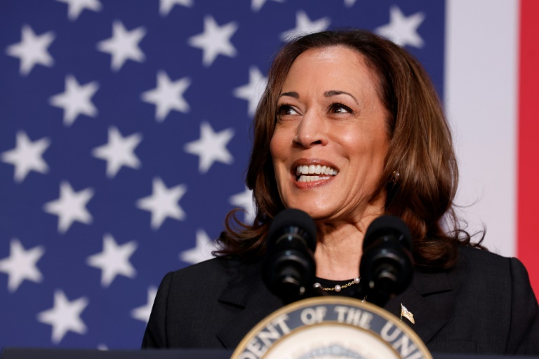 Vice President Kamala Harris speaks during a political event at the Air Zoo Aerospace & Science Experience in Portage, Michigan, on July 17, 2024.