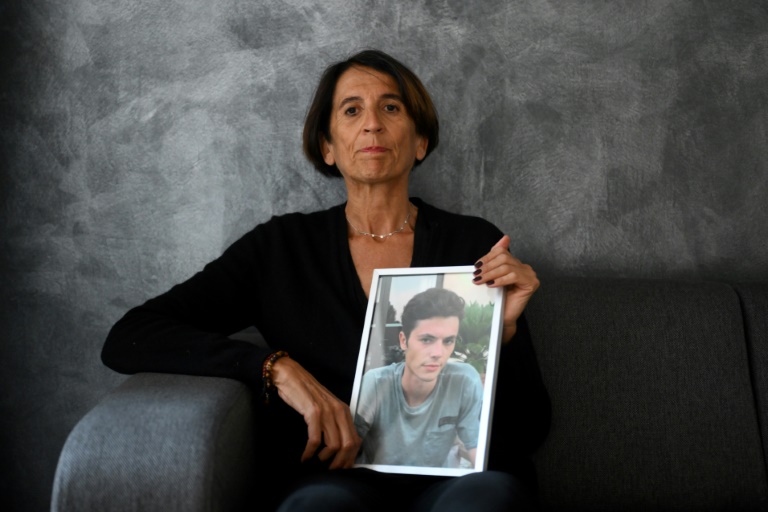 Marie-Noelle Cullieret with a picture of her son Bastien, who killed himself at the age of 24