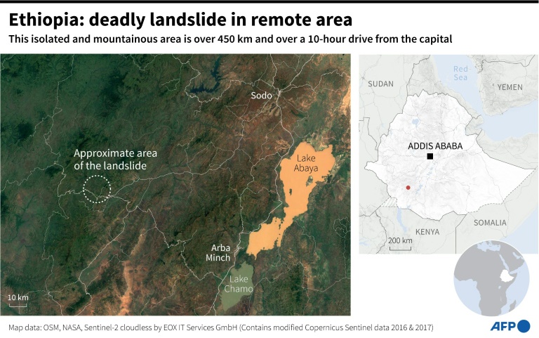 Map showing the approximate area of the deadly landslide in Southern Ethiopia