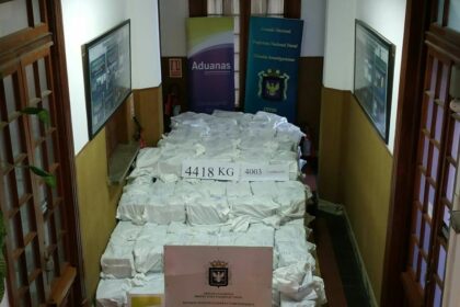 A photo released by Uruguay's navy showing 4,418 kilograms of cocaine seized at Montevideo's port