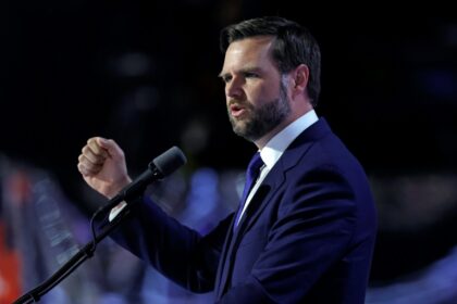 J.D. Vance speaks during the third day of the 2024 Republican National Convention in Milwaukee, Wisconsin