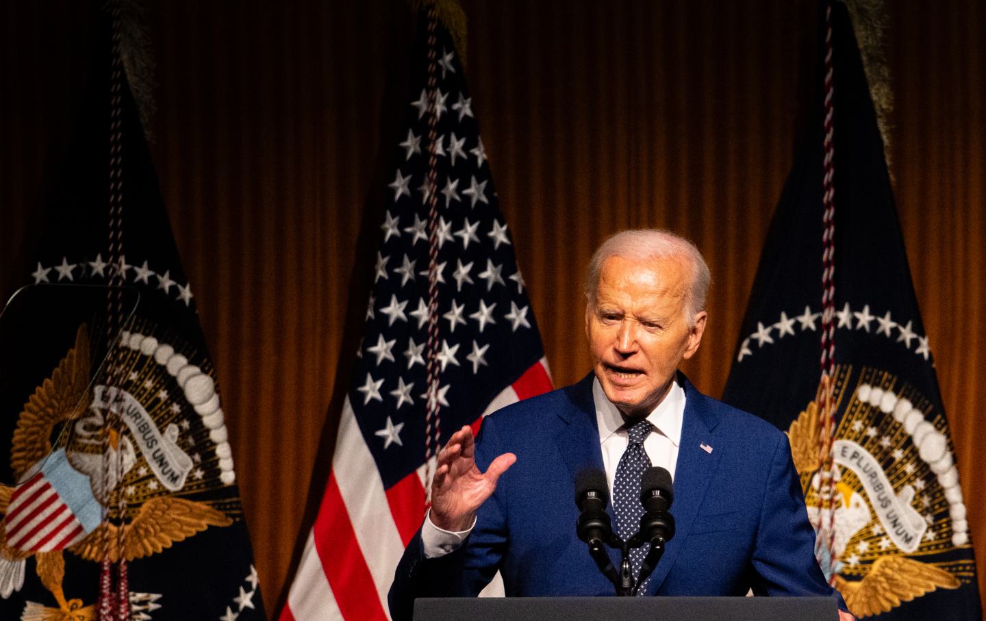 President Joe Biden speaks to attendees while commemorating the 60th anniversary of the Civil Rights Act at the Lyndon Baines Johnson Presidential Library on July 29, 2024, in Austin, Texas.