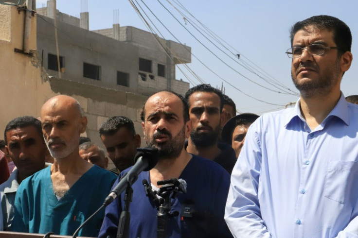 Al-Shifa hospital director Mohammed Abu Salmiya makes a statement after his release from Israeli custody
