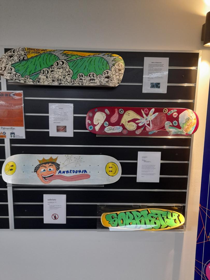 Painted by members of the Palmerston program, the skateboards are a creative expression of feelings.