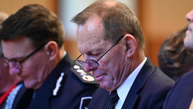 CANBERRA, AUSTRALIA - NewsWire Photos - 17 JULY, 2024: Former prime minister Tony Abbott at a ceremony marking 10 years since the downing of Malaysia Airlines Flight 17 (MH17), in the Great Hall at Parliament House in Canberra. Picture: NewsWire / Martin Ollman