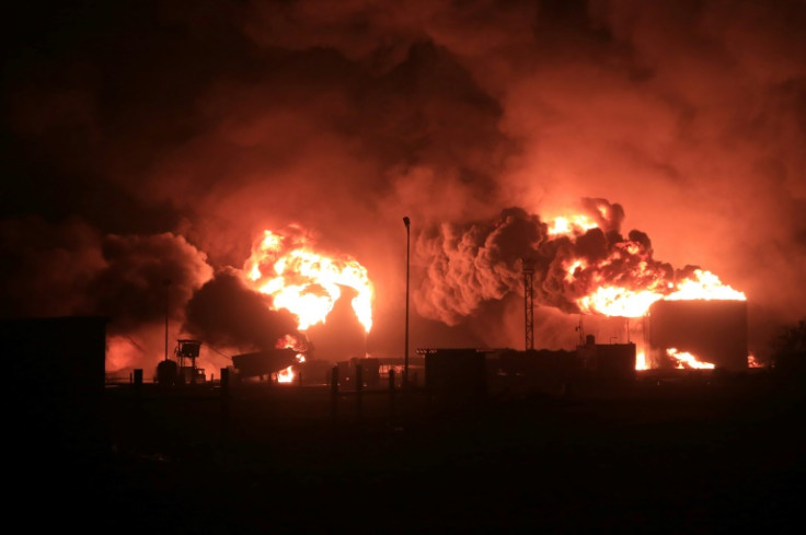 The Israeli strike set oil storage tanks ablaze