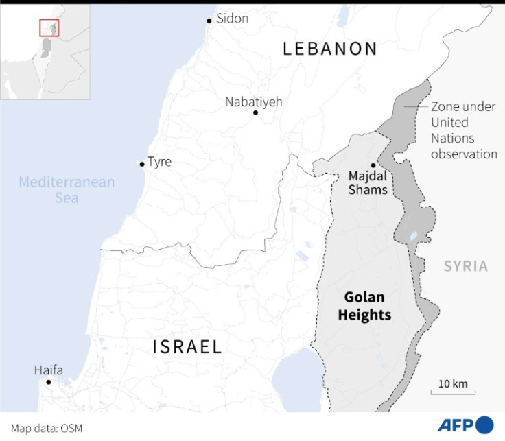 Map of the border area between Lebanon and Israel, and the Golan Heights