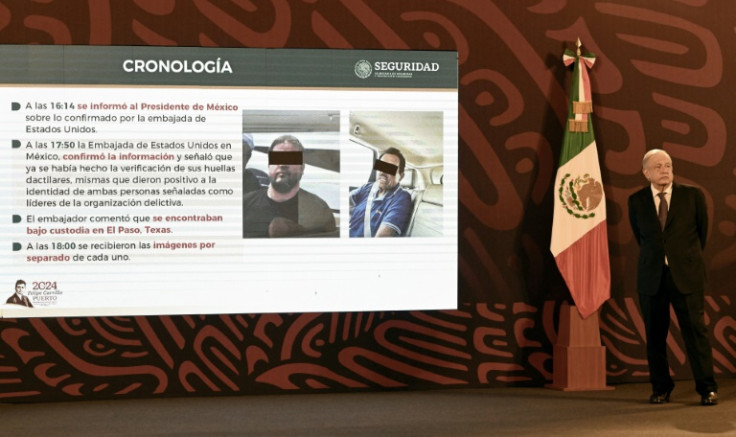 Mexico's President Andres Manuel Lopez Obrador listens to Security Secretary Rosa Icela Rodriguez (out of frame) discuss the US arrest of Ismael "El Mayo" Zambada Garcia, co-founder of the Sinaloa Cartel