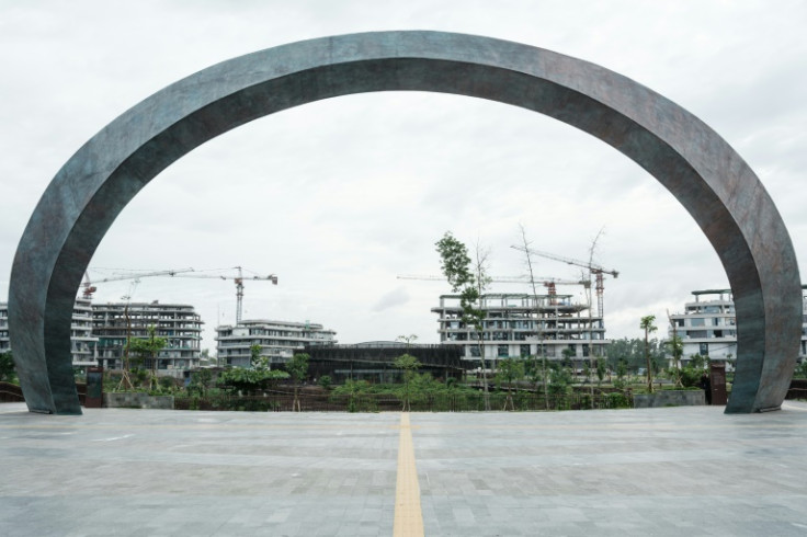 A monument is seen at the construction site of Indonesia's future capital, Nusantara