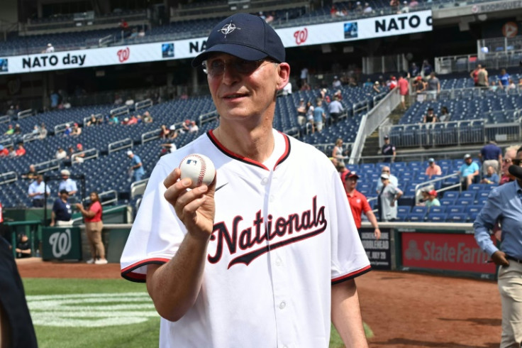 NATO Secretary General Jens Stoltenberg threw the opening pitch at a baseball game in Washington