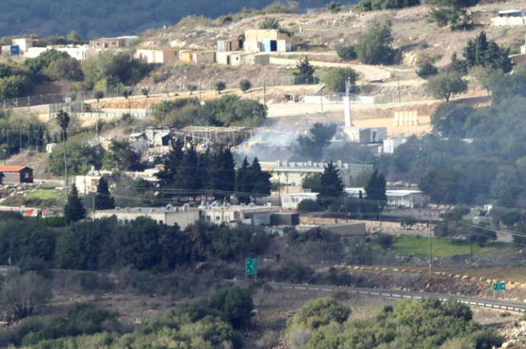 Smoke rises on November 20, 2023 from an Israeli military base near the border with Lebanon after Hezbollah missile fire