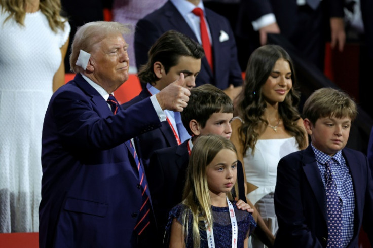 US former President and 2024 Republican presidential candidate Donald Trump and his grandchildren during the 2024 Republican National Convention