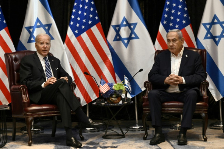US President Joe Biden (L) has strongly supported Israel's war on Hamas and kept up military aid despite tensions with Israeli PM Benjamin Netanyahu (R)